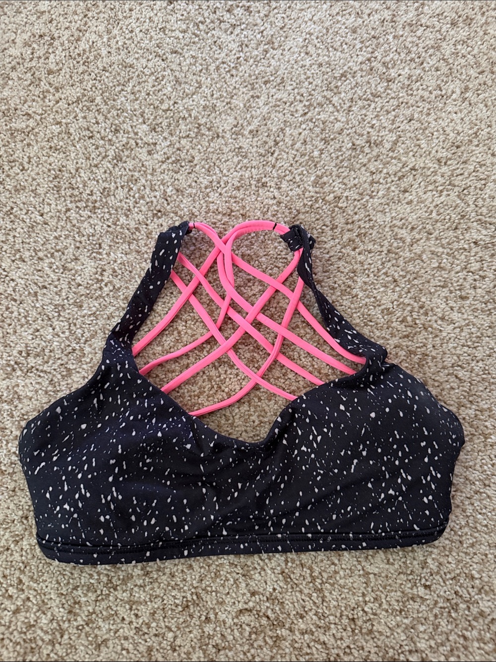 lululemon athletica Black Speckled Swim Top with Pink Strappy Back